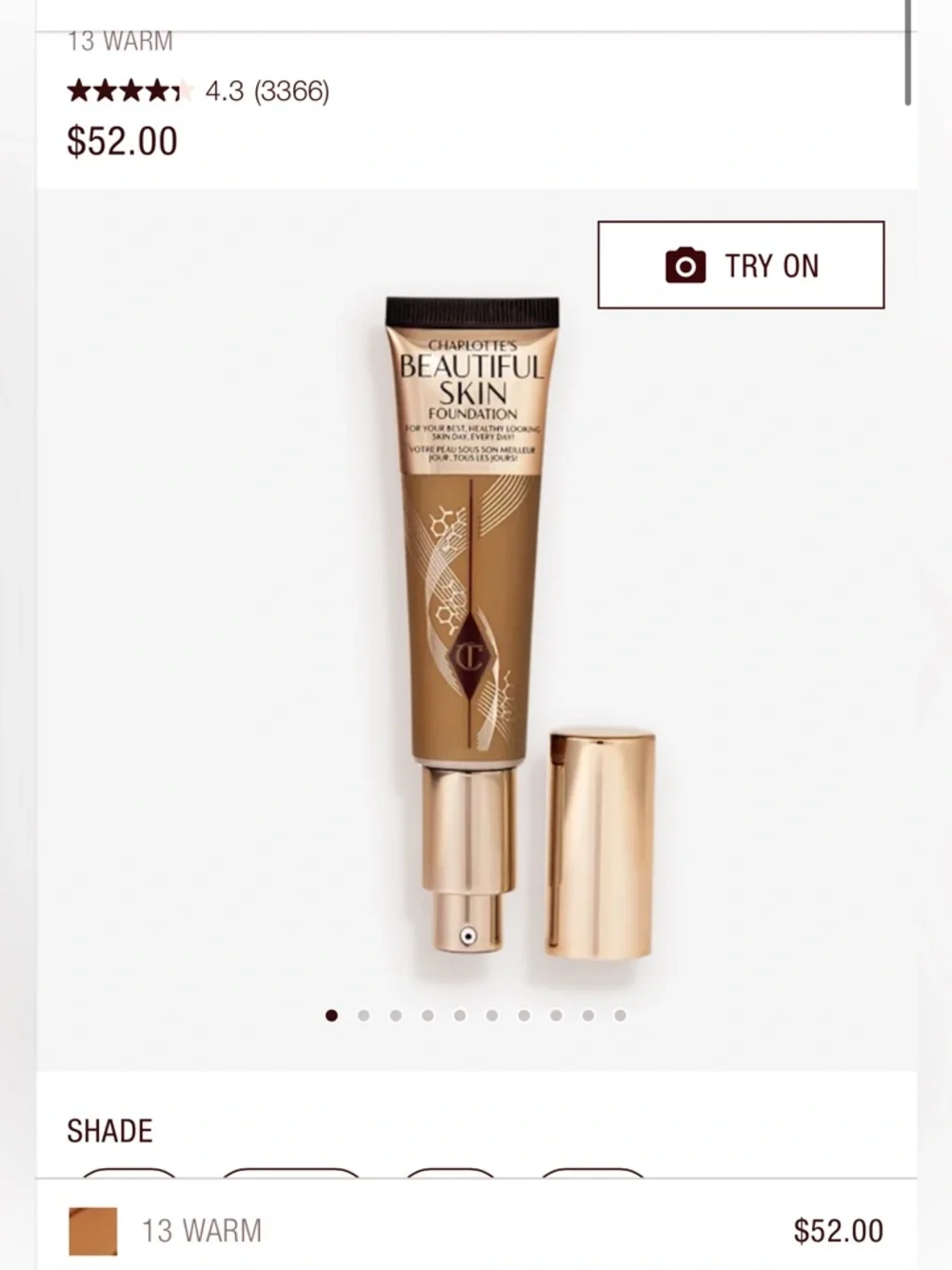 New! Charlotte Tilburry Beautiful Skin Foundation 13 warm chaud